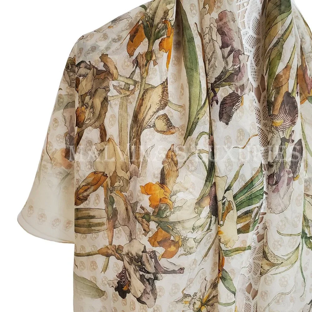 ALEXANDER MCQUEEN SCARF WILD IRIS SKULL PRINT SILK 54
